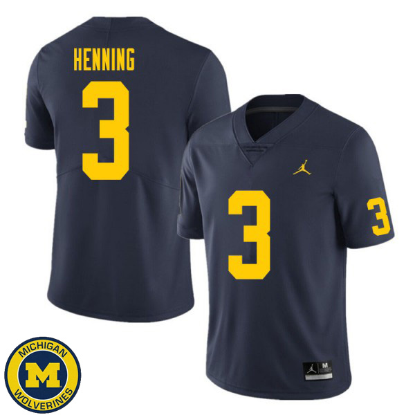 Men University of Michigan #3 A.J. Henning Navy High School Jersey